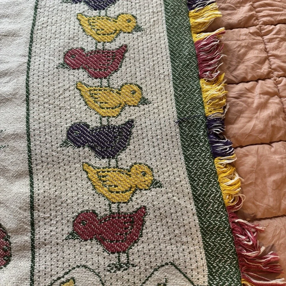 VTG 1994V MWW Bunny Rabbit Throw Blanket Tapestry 69x46 Easter Spring Tulip